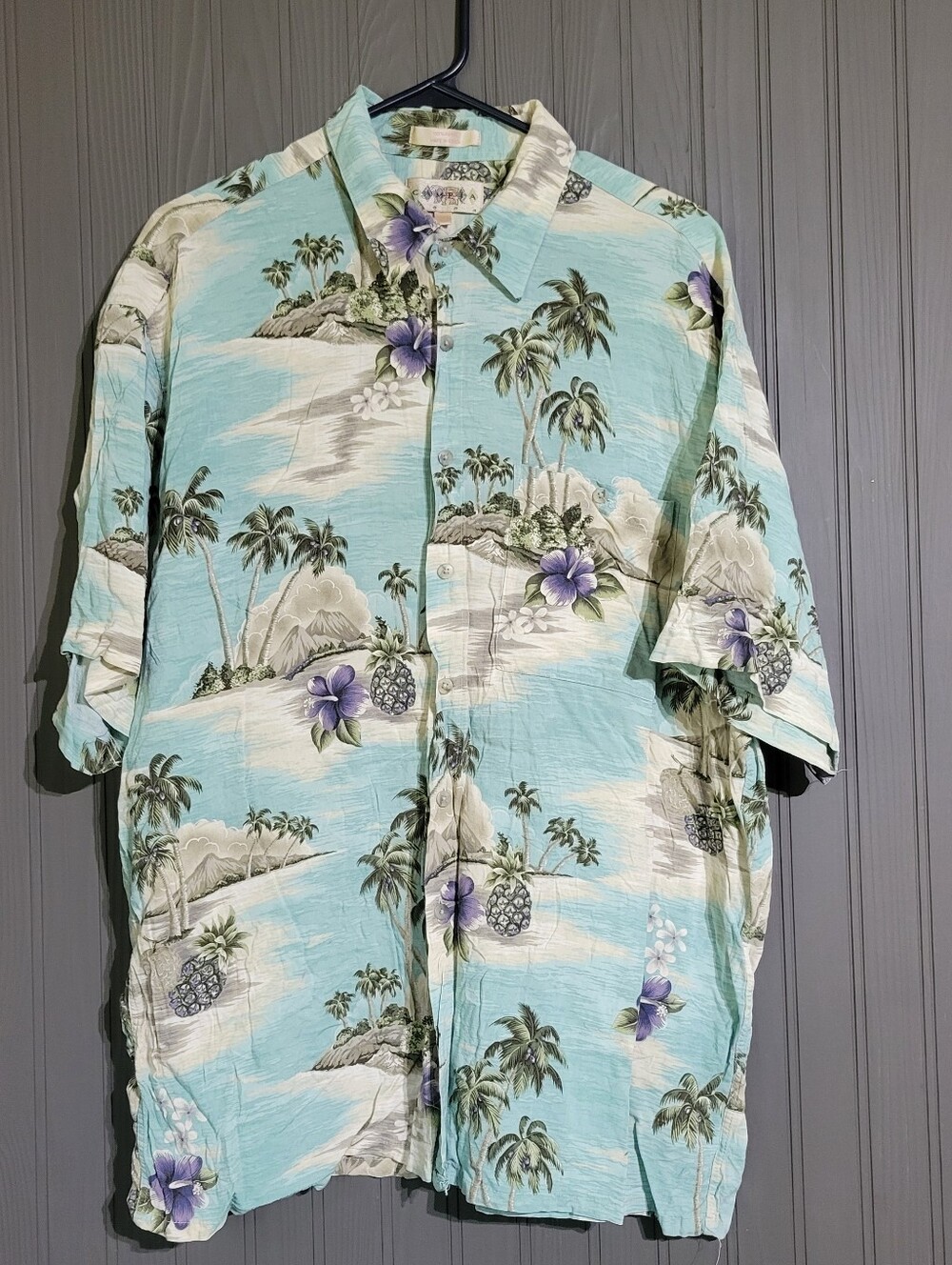 Campia Moda Hawaiian Short Sleeve Button Down Shirt Rayon Palm Tree Men's XL